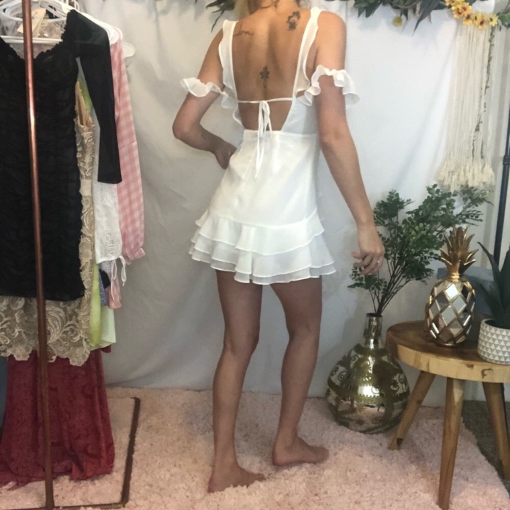 NEW White Chiffon Ruffle Mini Dress - Picture 5 of 5